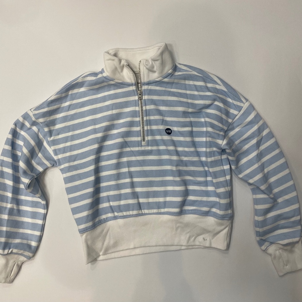 Kids White/Blue stripe half-zip